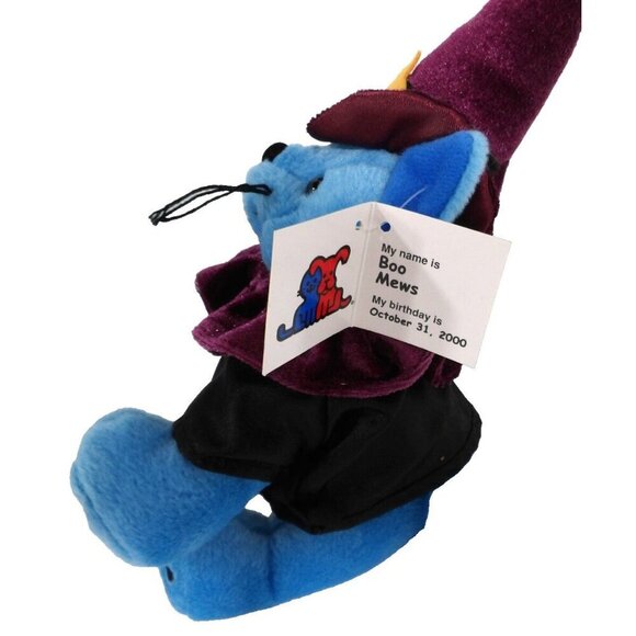 PAW PALS Boo Mews 8" blue cat bean bag stuffed animal, plush Halloween 2000, NEW - Picture 2 of 3